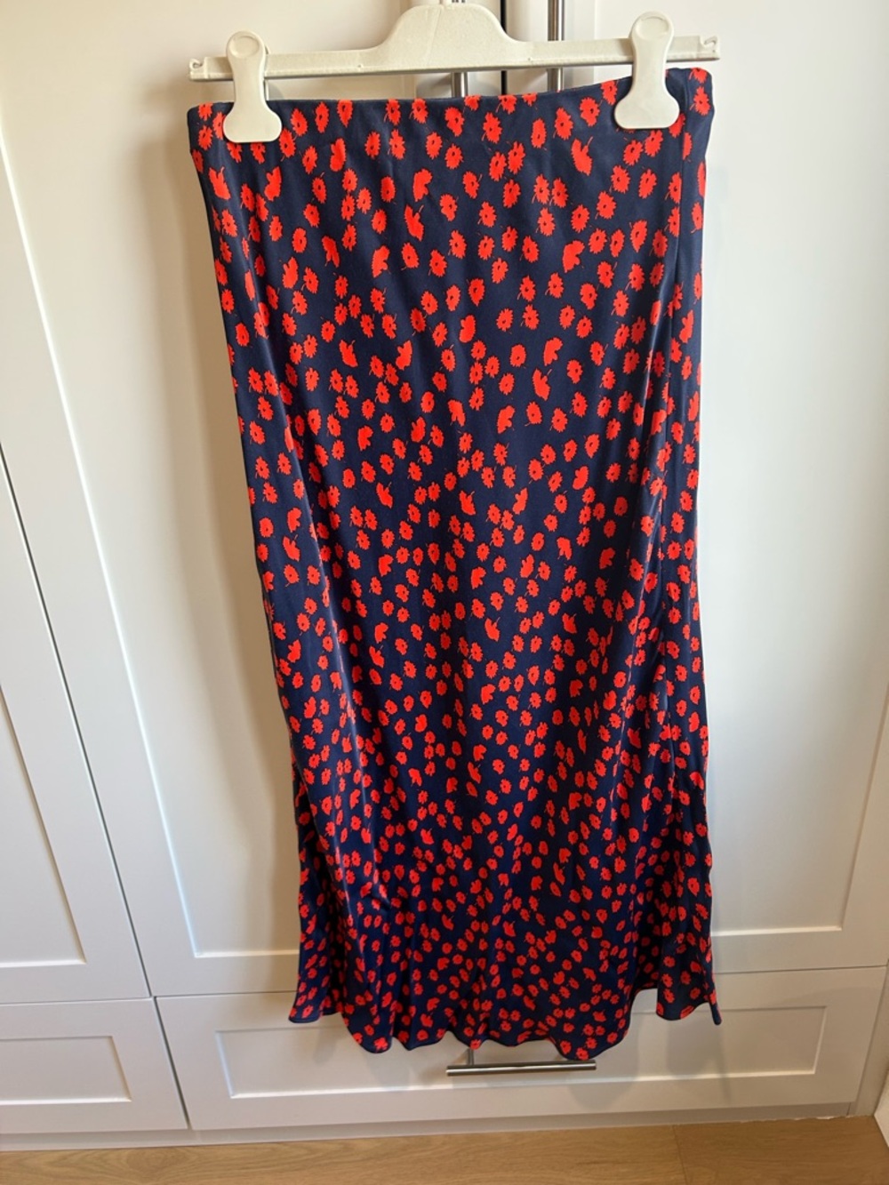 Anthropologie Navy Maxi Skirt with Red Floral Print
